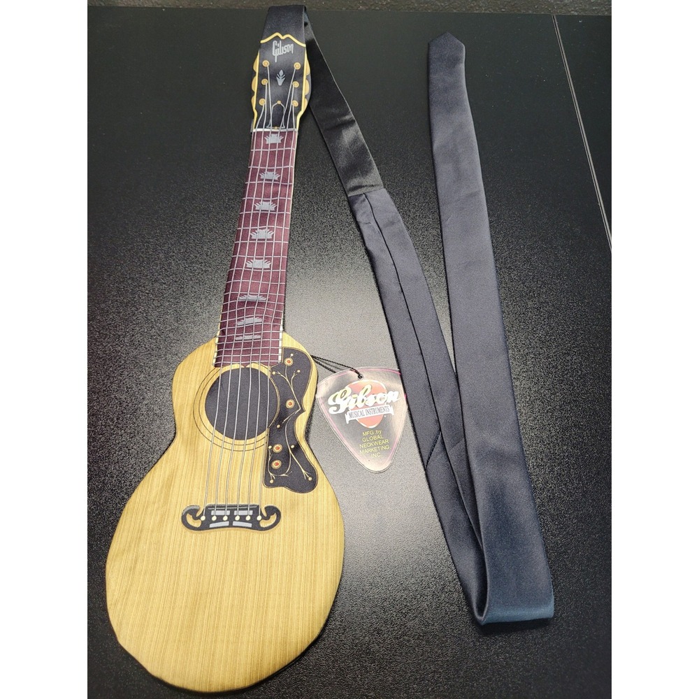 Gibson Men's Necktie Black/Tan Acoustic Guitar Polyester 4.5" x 57" NWT